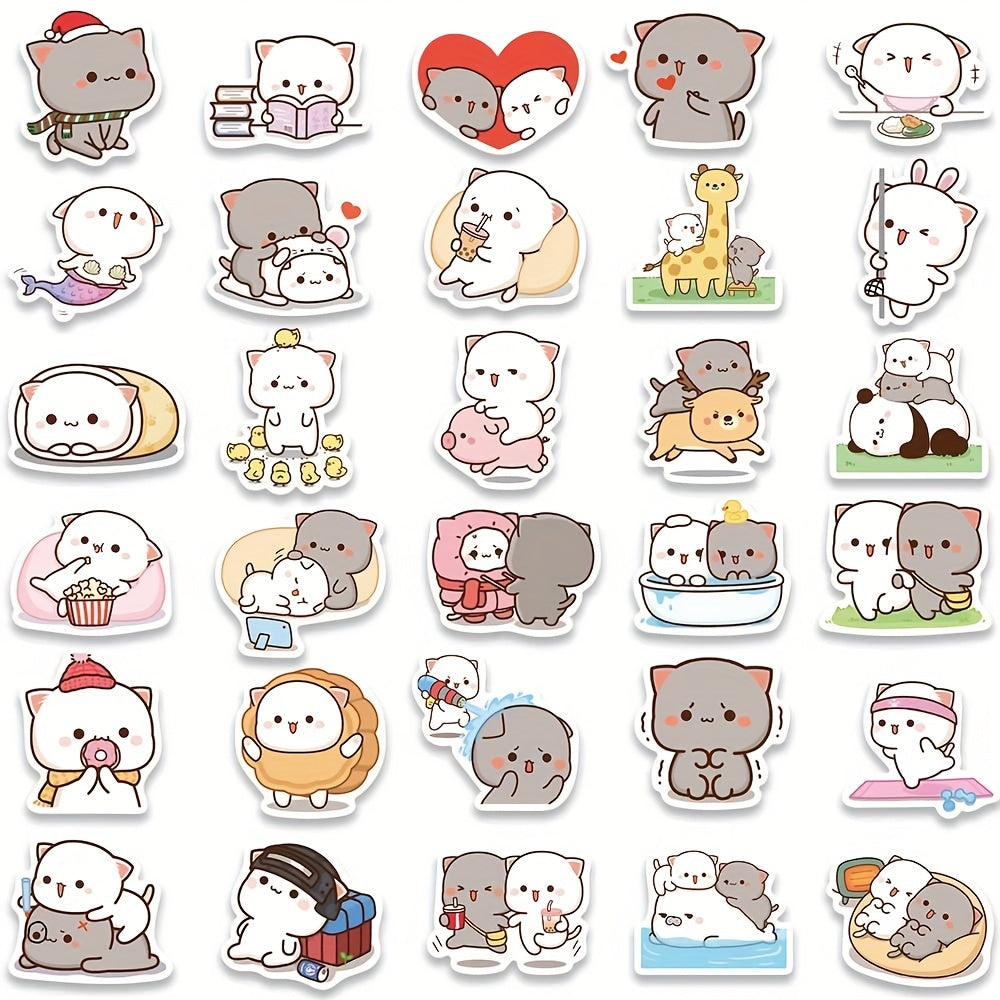 60pcs Kitten Cartoon Stickers for Luggage Notebook Water Bottles Decals