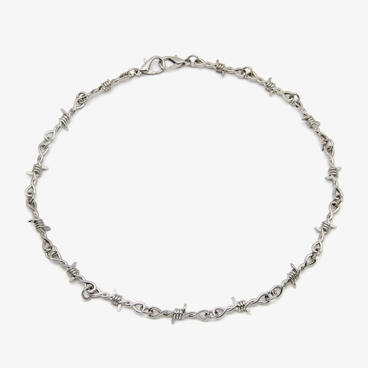 Men's Spiked Thorns Metal Barbed Wire Chain Necklace