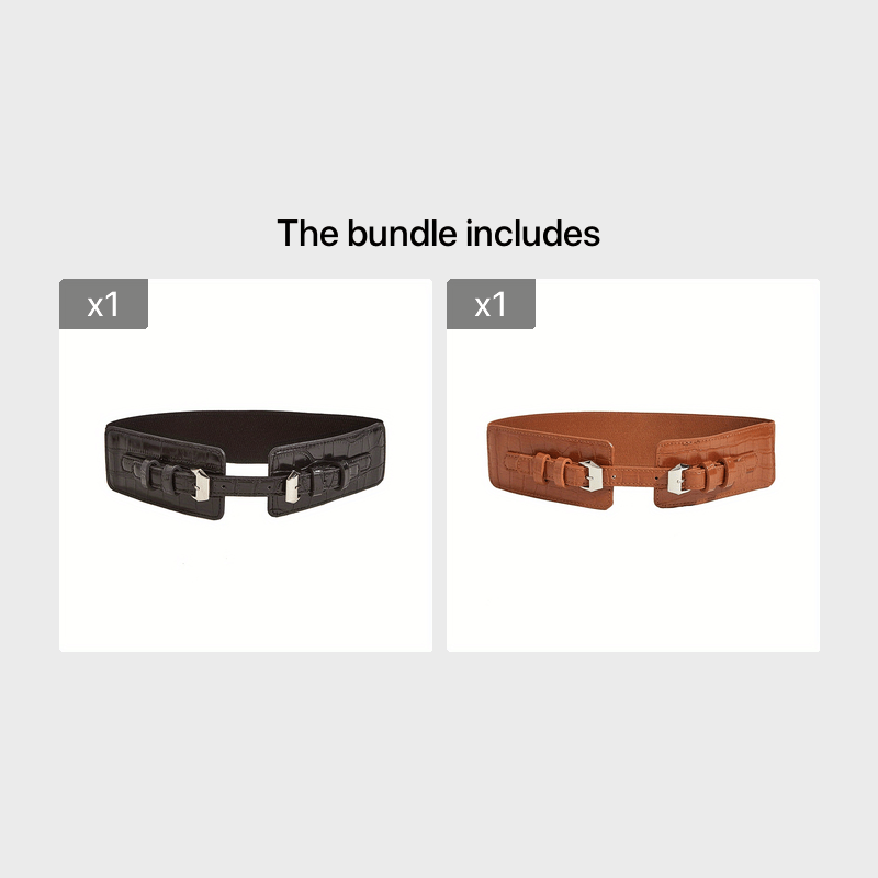 Crocodile Print Double Needle Buckle Elastic Belt Lanyard