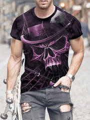 Purple Skull 3D Pattern Print Men's Short Sleeve T-shirt Graphic Tee