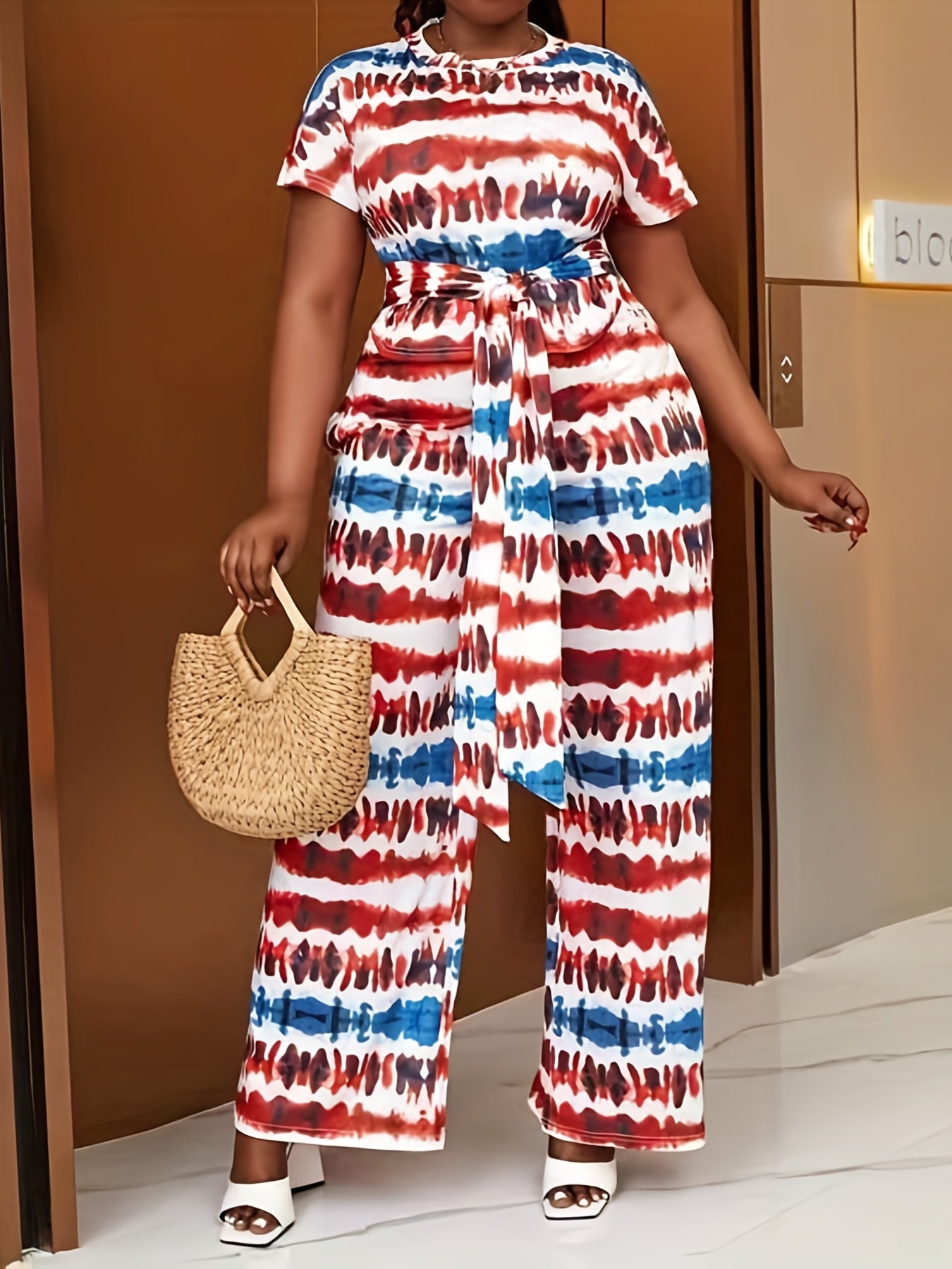 Women's Plus Tie Dye Tee & Printed Pants Set