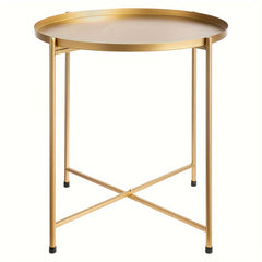 Gold Metal Round Side Table for Living Room Bedroom Balcony Patio