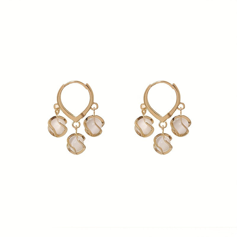 Bell Orchid Cat's Eye Stone Earrings, Decorative Alloy Earrings