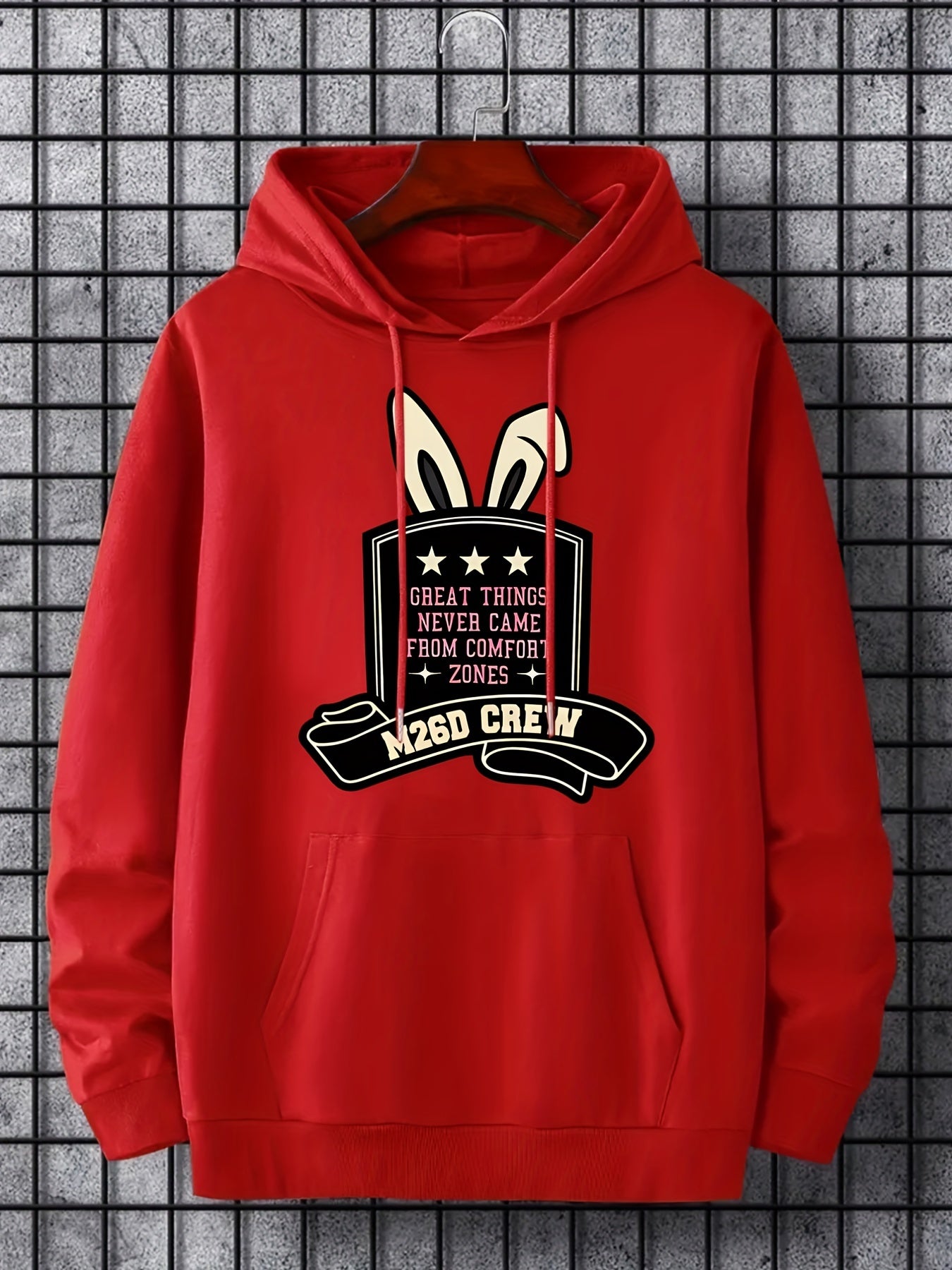 Men's Letter Print Hoodie Casual Drawstring Hooded Sweatshirt