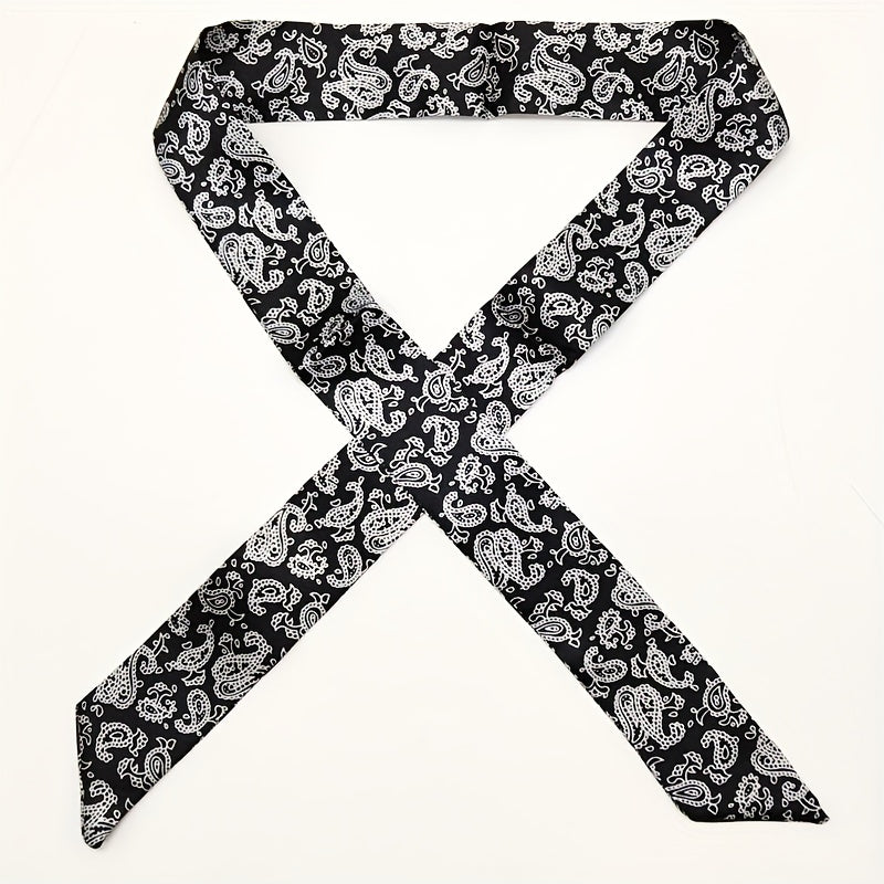 2pcs Paisley Print Twilly Scarf Vintage Ribbon Neckerchief