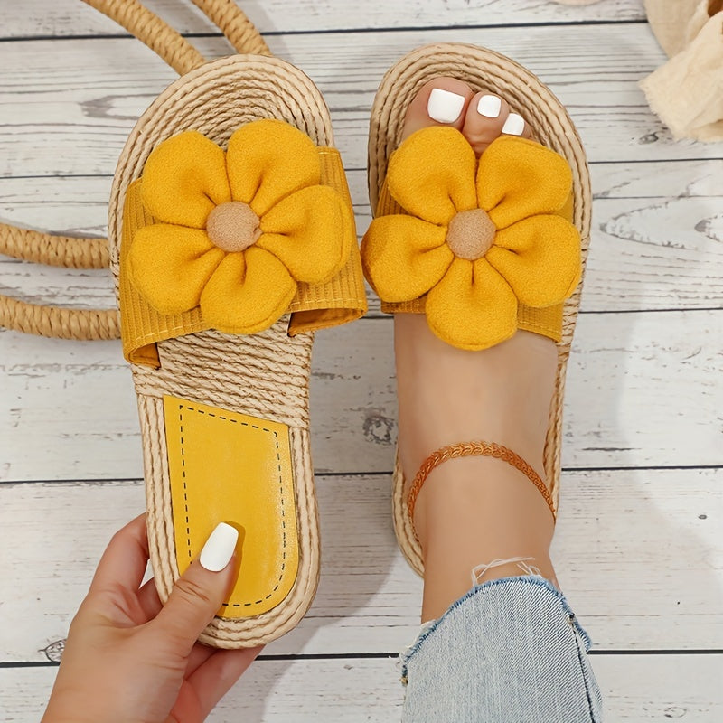 Women's Floral Sandals Straw Sole Holiday Slides Shoes