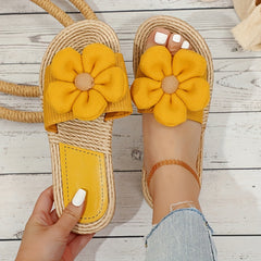 Women's Floral Sandals Straw Sole Holiday Slides Shoes