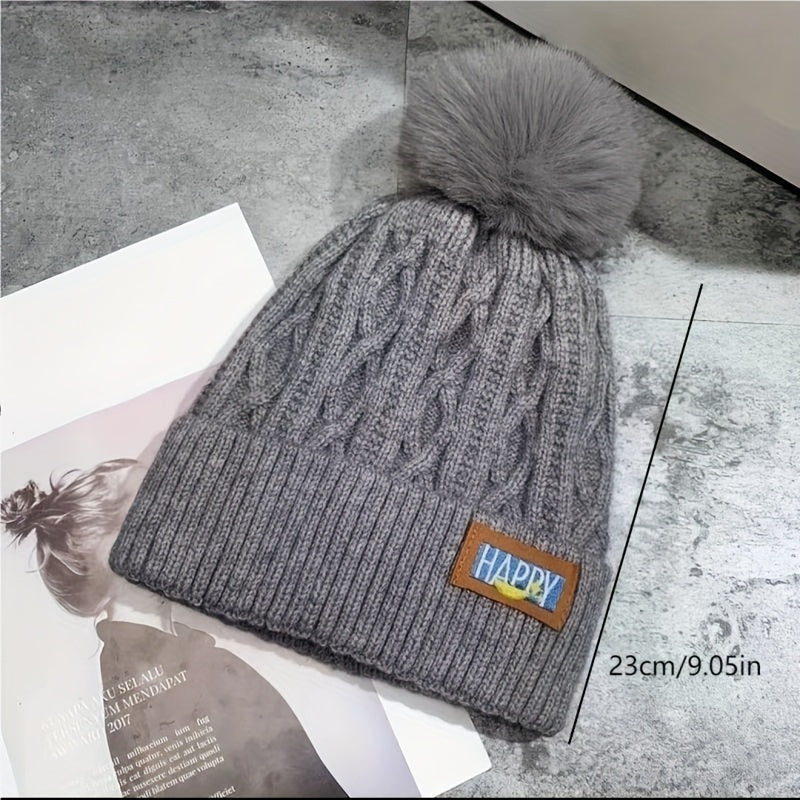 Women's Winter Padded Hat Warm Wool Cap Woolen Pom Pom Knitted Hat