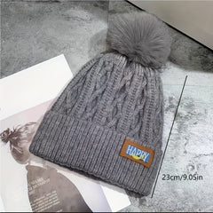 Women's Winter Padded Hat Warm Wool Cap Woolen Pom Pom Knitted Hat