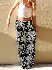 Ethnic Print Straight Leg Pants Mid Waist Casual Pants