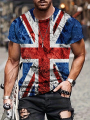 Men's Vintage British Flag Print T shirt Mid Stretch Crew Neck Tee