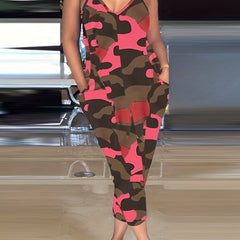 Camouflage Print V neck Cami Jumpsuit Casual Sleeveless Jumpsuit