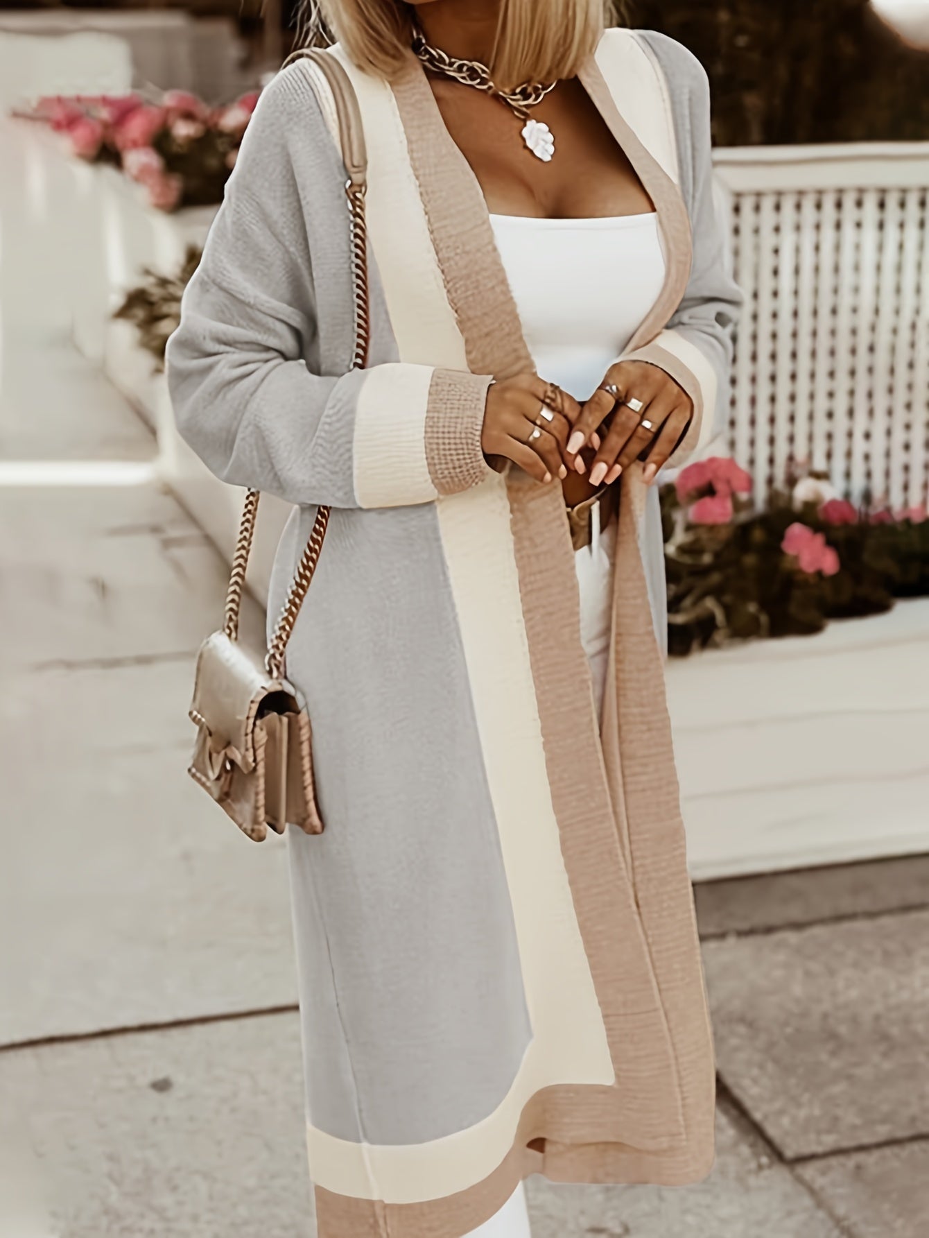 Colorblock Open Front Cardigan