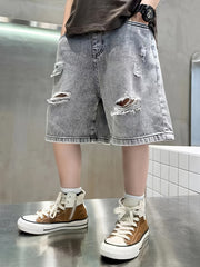 Boys Ripped Denim Jeans Shorts Pockets Casual Summer Kids Clothing