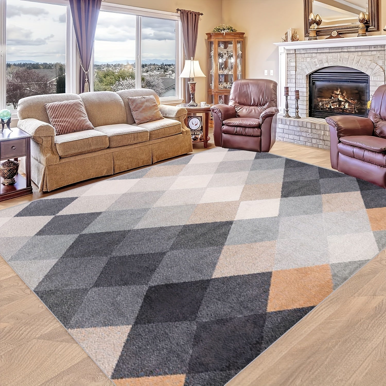 Geometric Absorbent Non Slip Rug Soft Faux Sheepskin Floor Mat