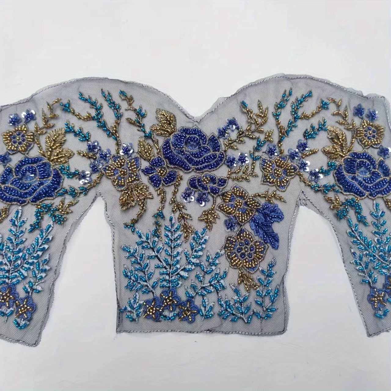 Beaded Tube Embroidered Lace Patch Applique Flower Sticker