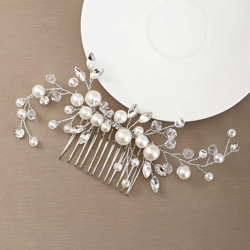 Faux Pearl Crystal Hair Comb Band Tiara Wedding Bridal Accessories