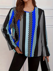 Colorblock Dot Print Lantern Sleeve Top