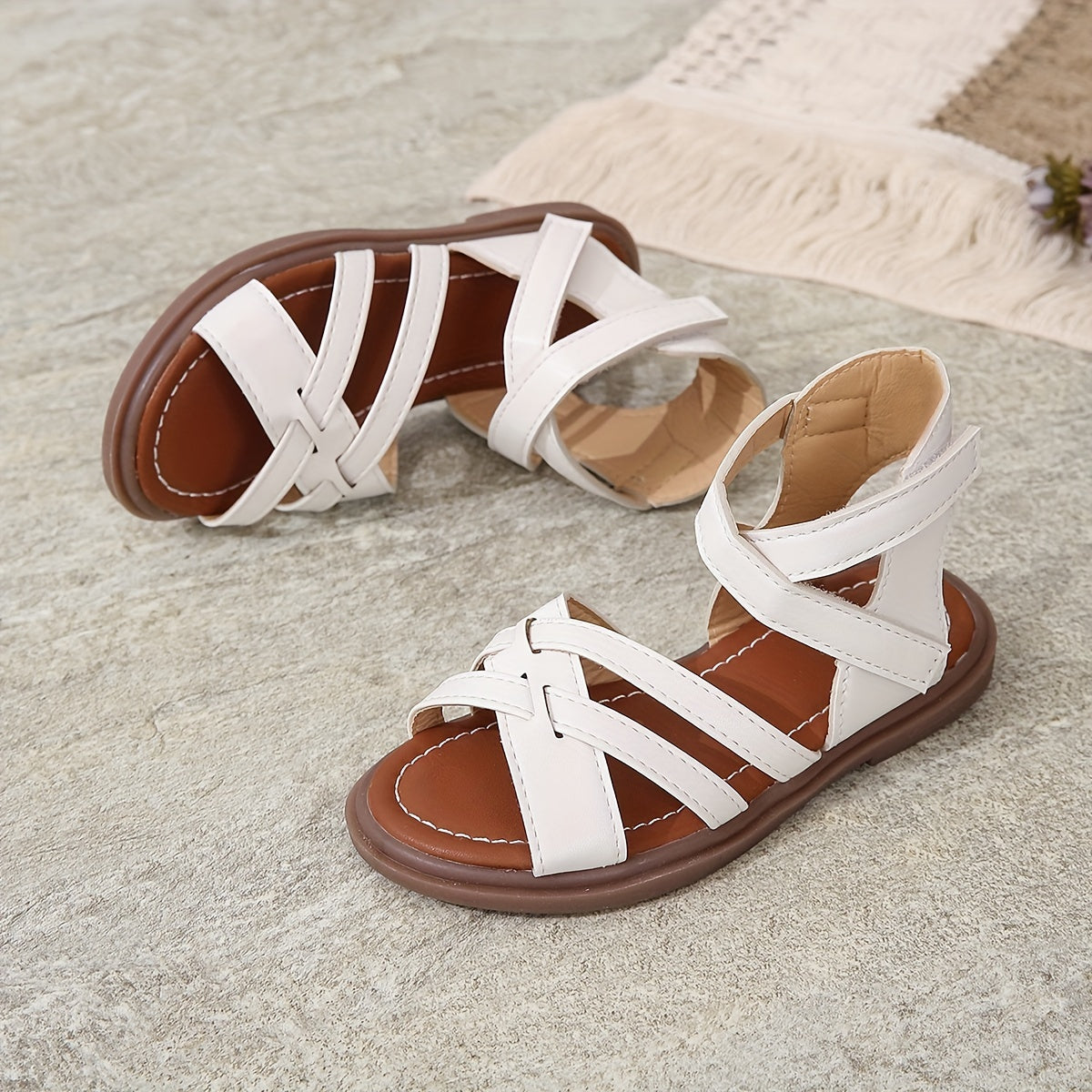 Girls' Solid Open Toe Sandals Lightweight Breathable Beach Summer Shoes