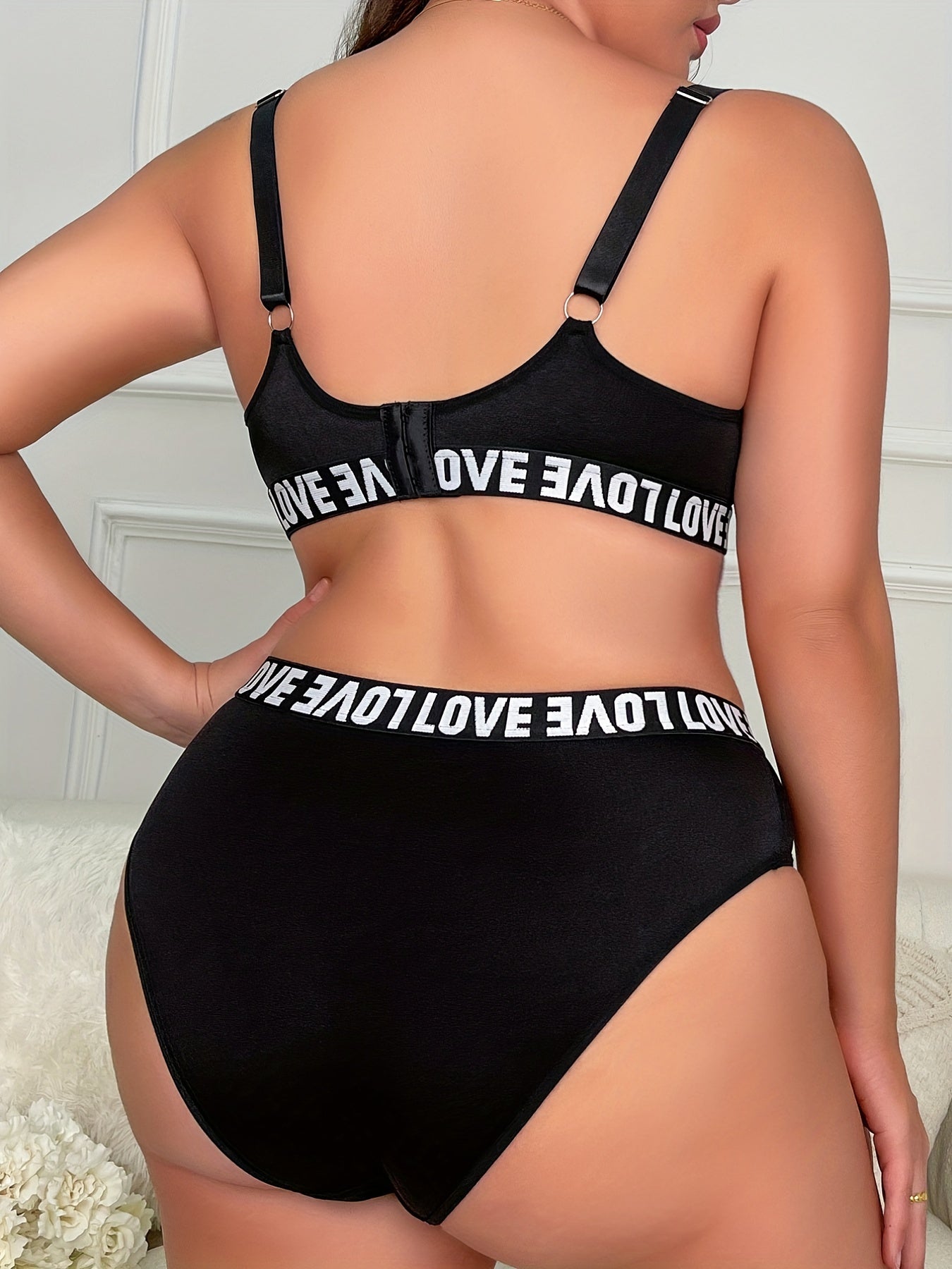 Letter Tape Mesh Bra & Panty Set Lingerie Two Piece