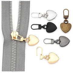 5pcs Metal Zipper Pull Ji Heart Shape Coat Backpack Jacket Pants Jeans Purse