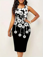Starry Print Tank Dress Crew Neck Sleeveless Bodycon Bag Hip Dress