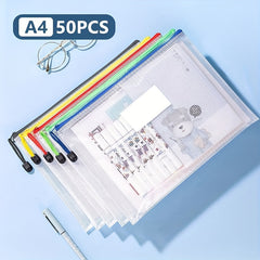 50pcs A4 Size Waterproof Zipper Bag With Tag Belt Mesh Zipper Bag