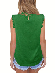 Pleated Crew Neck Tank Top Sleeveless Casual Summer Women's Clothing