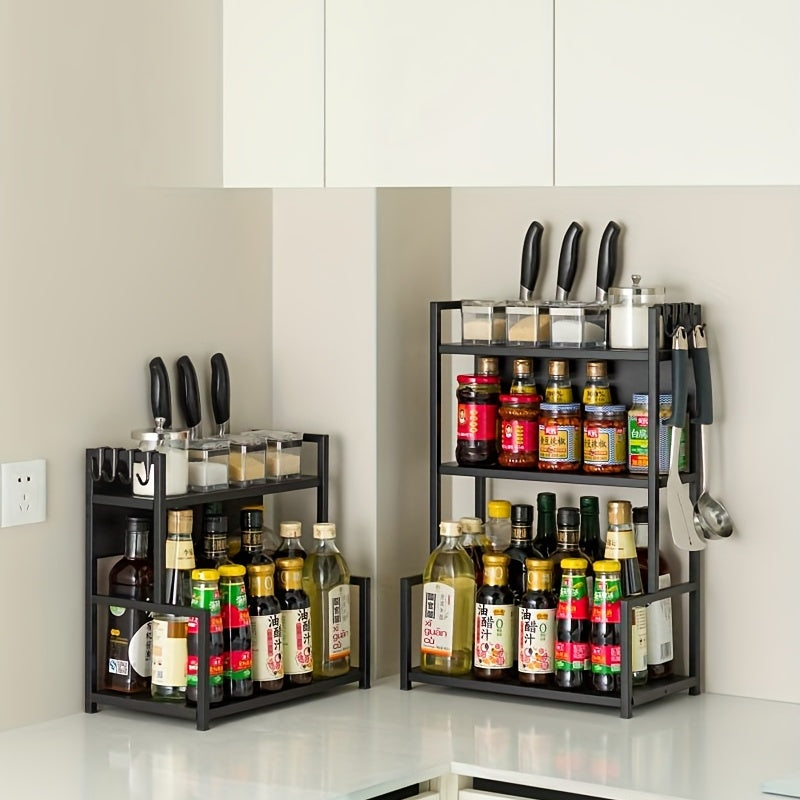 2 Tier Spice Rack Organizer with Holder and Hooks