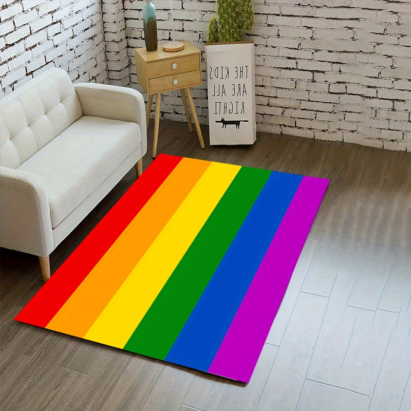 Rainbow Living Room Rug, Stain Resistant, Soft & Thick, Machine Washable