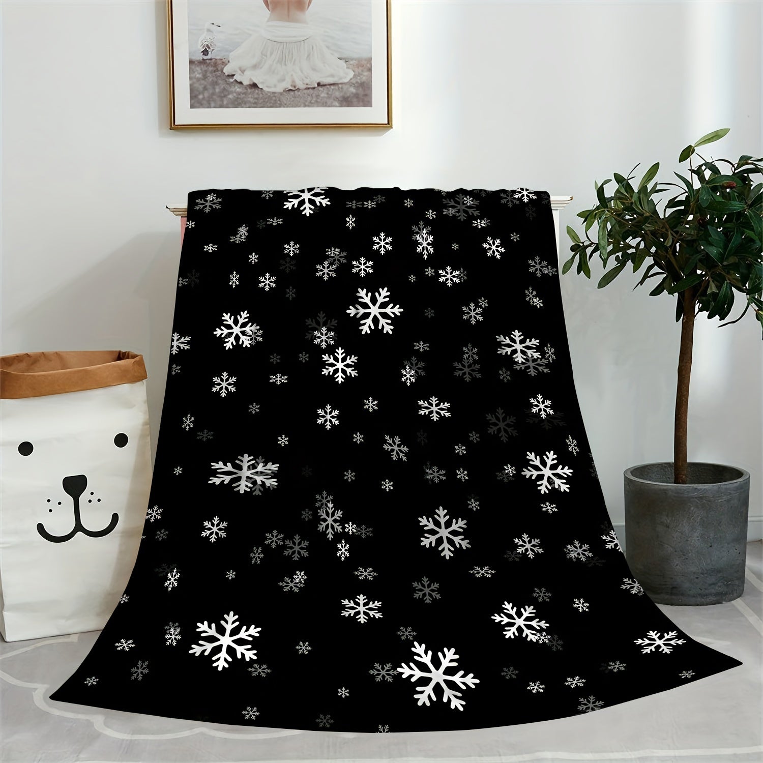 Christmas Snowflake Blanket Lightweight Flannel Sofa Bedroom Chair Winter Warm