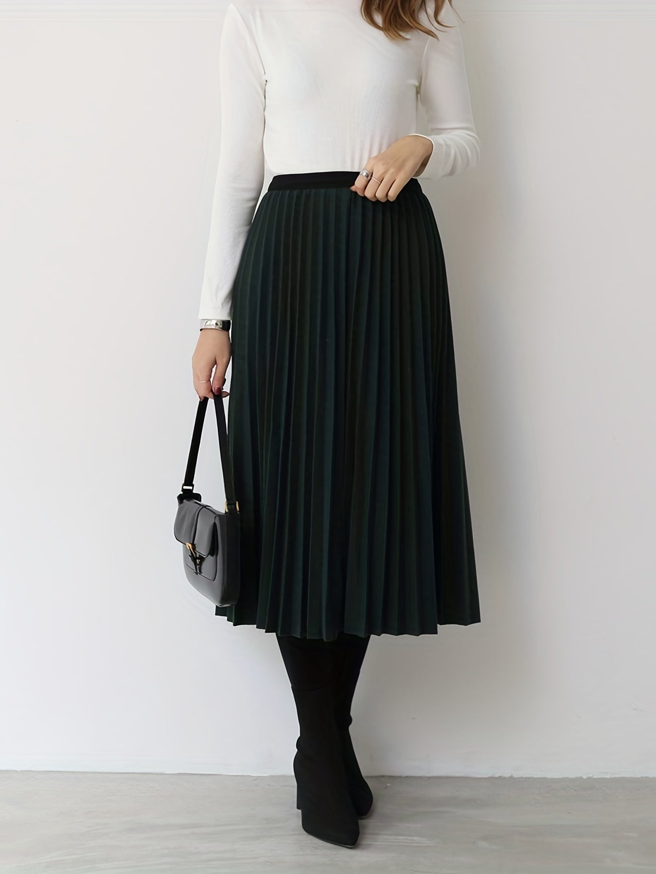 Elastic Waist Pleated Midi Skirt for Women