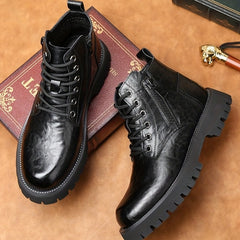 Men's Preppy Combat Boots Side Zipper Casual Lace Walking Shoes