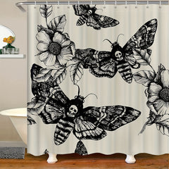 Skull Shower Curtain Moth Flowers Bath Stalls Decor