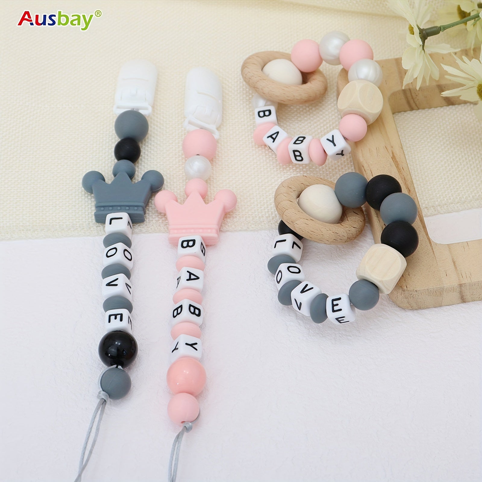 Personalized Baby Rattle & Dummy Clip Set with Custom Name