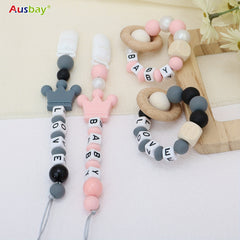 Personalized Baby Rattle & Dummy Clip Set with Custom Name
