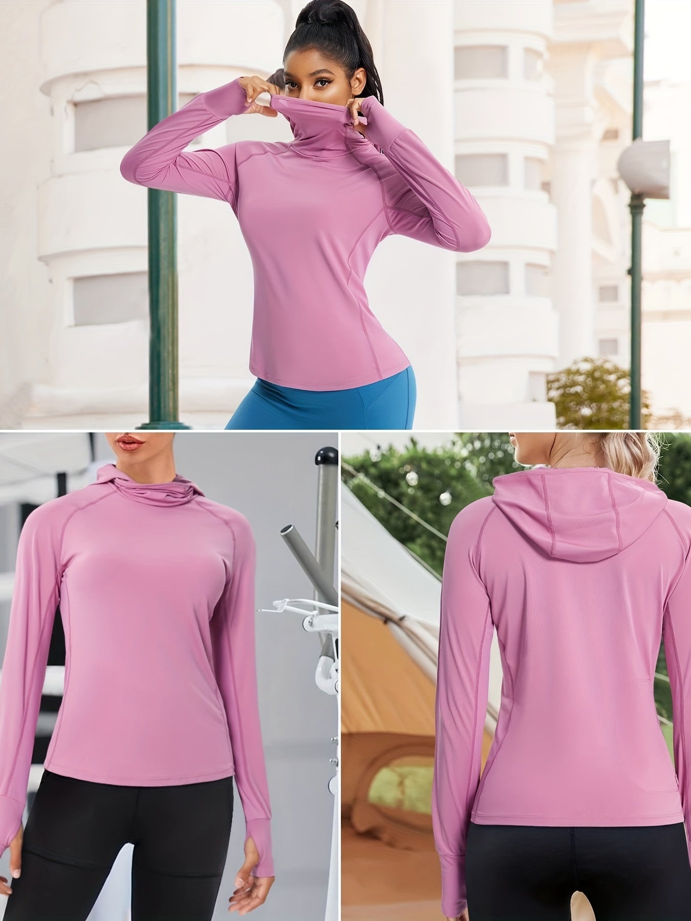 Women's Long Sleeve Loose Fit Workout Top with Hoodies Pockets