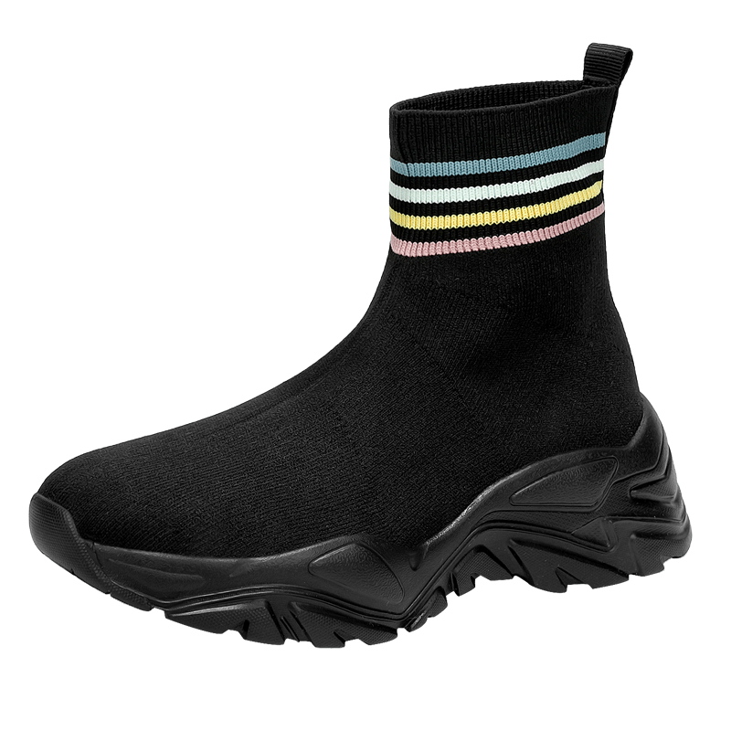 Women's Platform Sock Sneakers Striped High Top Outdoor Shoes