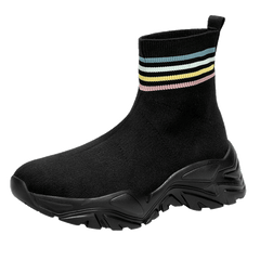 Women's Platform Sock Sneakers Striped High Top Outdoor Shoes