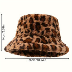 Leopard Print Plush Bucket Hat for Women