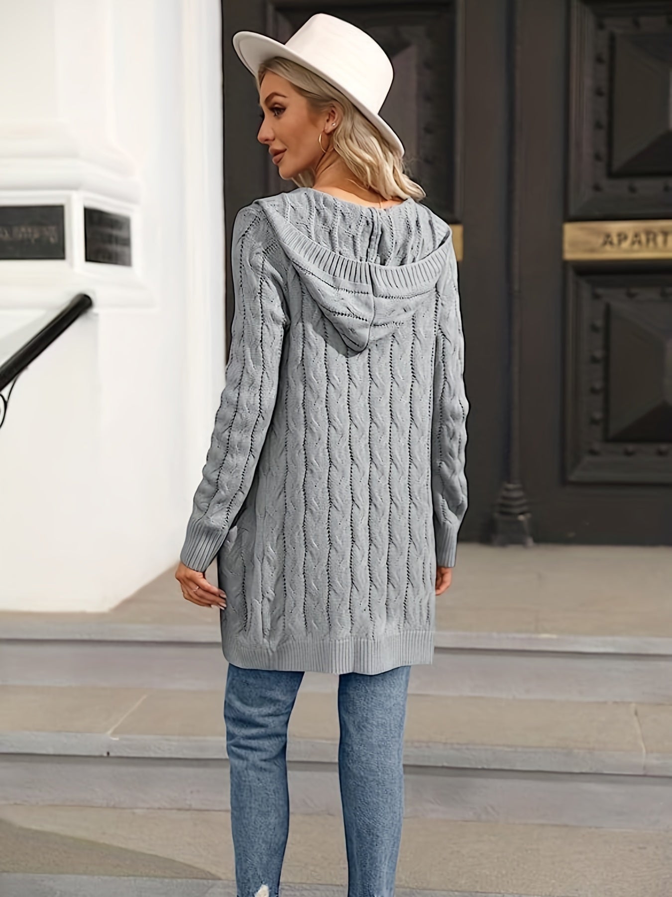 Chunky Knit Hooded Cardigan Vintage Sweater