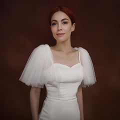 European & American Bridal Wedding Attire with Removable Pearl Shawls