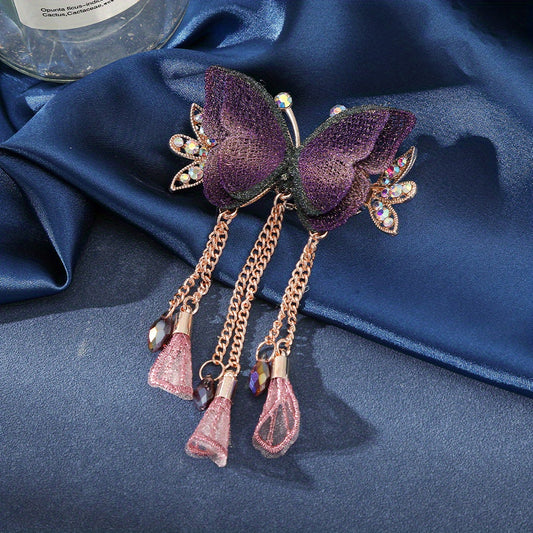 Glitter Butterfly Hair Claw Clip Rhinestone Tassel Banana Clip