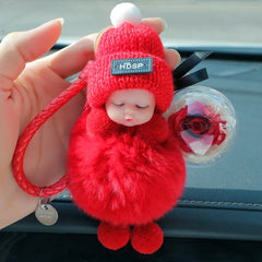 Fluffy Pompom Sleeping Doll Key Chain for Women