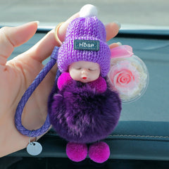Fluffy Pompom Sleeping Doll Key Chain for Women