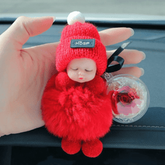 Fluffy Pompom Sleeping Doll Key Chain for Women
