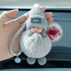 Fluffy Pompom Sleeping Doll Key Chain for Women