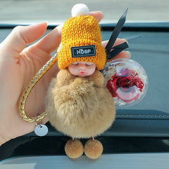 Fluffy Pompom Sleeping Doll Key Chain for Women