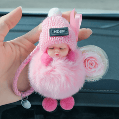 Fluffy Pompom Sleeping Doll Key Chain for Women