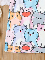 Cats Allover Print Girls Short Sleeve T Shirt Dress